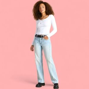 Y2K Wide Leg Jeans Light Wash Raw Seam High Rise Baggy Aesthetic Denim